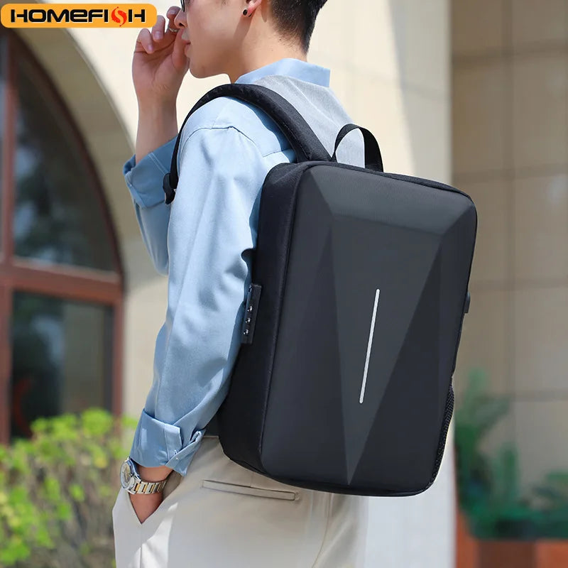 HOMEFISH Men's Casual Hard Shell Backpack Anti-theft Backpack High Capacity Travel USB Charging Bag Fasion Business Computer Bag AliExpress